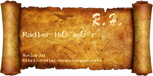 Radler Hümér névjegykártya